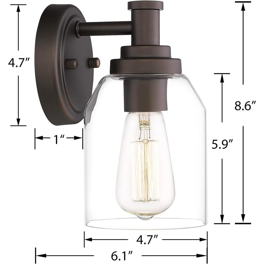 2-Pack Oil Rubbed Bronze Farmhouse Wall Sconces with Clear Glass Shades - Picture 2 of 4